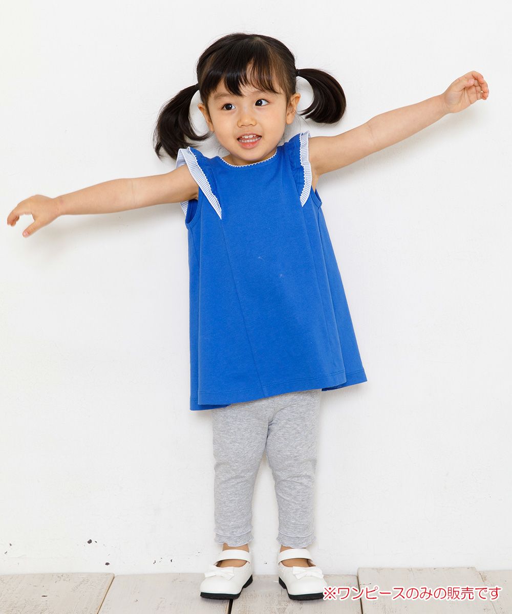 Baby size A -line dress with frilled shoulders Blue model image 1