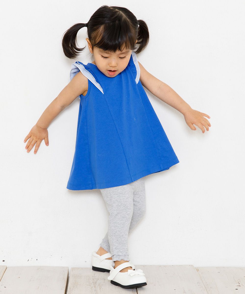 Baby size A -line dress with frilled shoulders Blue model image 2