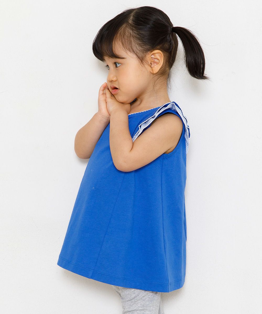 Baby size A -line dress with frilled shoulders Blue model image 3