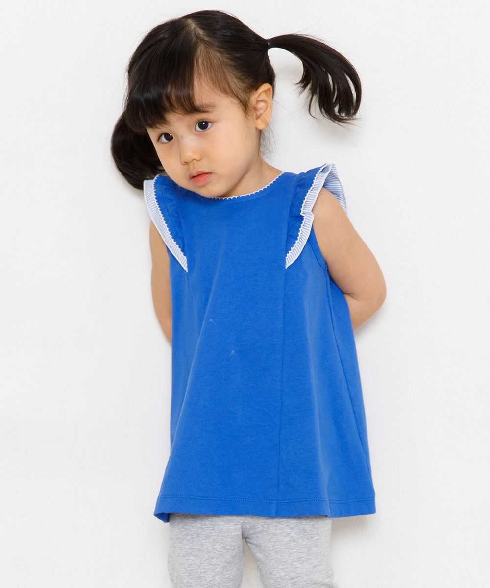 Baby size A -line dress with frilled shoulders Blue model image 4