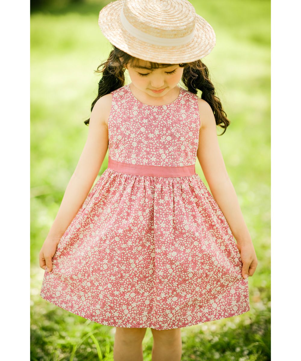 Baby & Kids size Made in Japan 100 % cotton floral dress Pink model image up