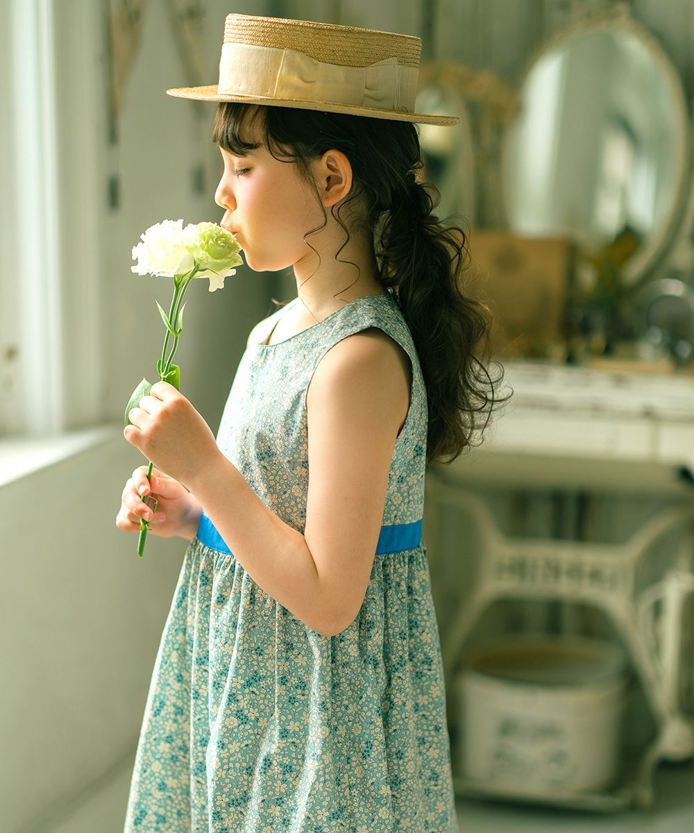Baby & Kids size Made in Japan 100 % cotton floral dress Blue model image 1