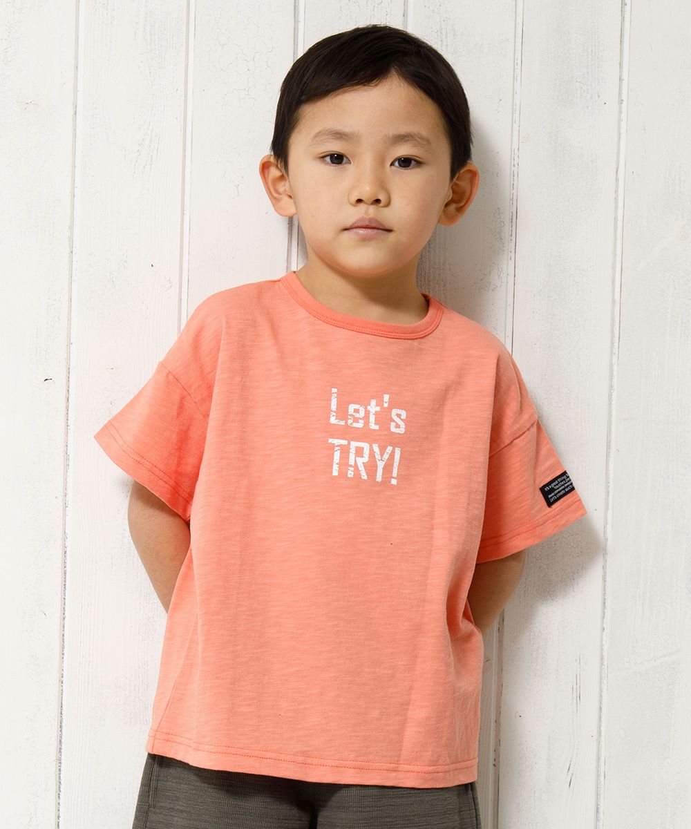 Children's clothing boy 100 % cotton logo print loose silhouette T -shirt Orange (07) model image up