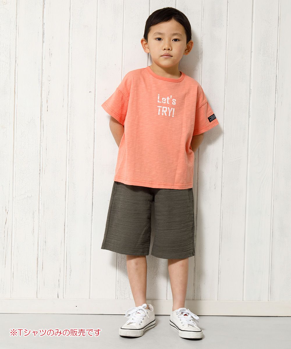 Children's clothing boy 100 % cotton logo print loose silhouette T -shirt Orange (07) model image whole body