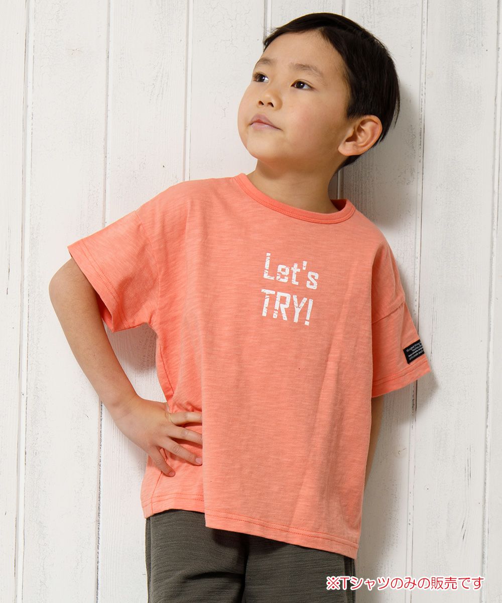 Children's clothing boy 100 % cotton logo print loose silhouette T -shirt Orange (07) model image 1