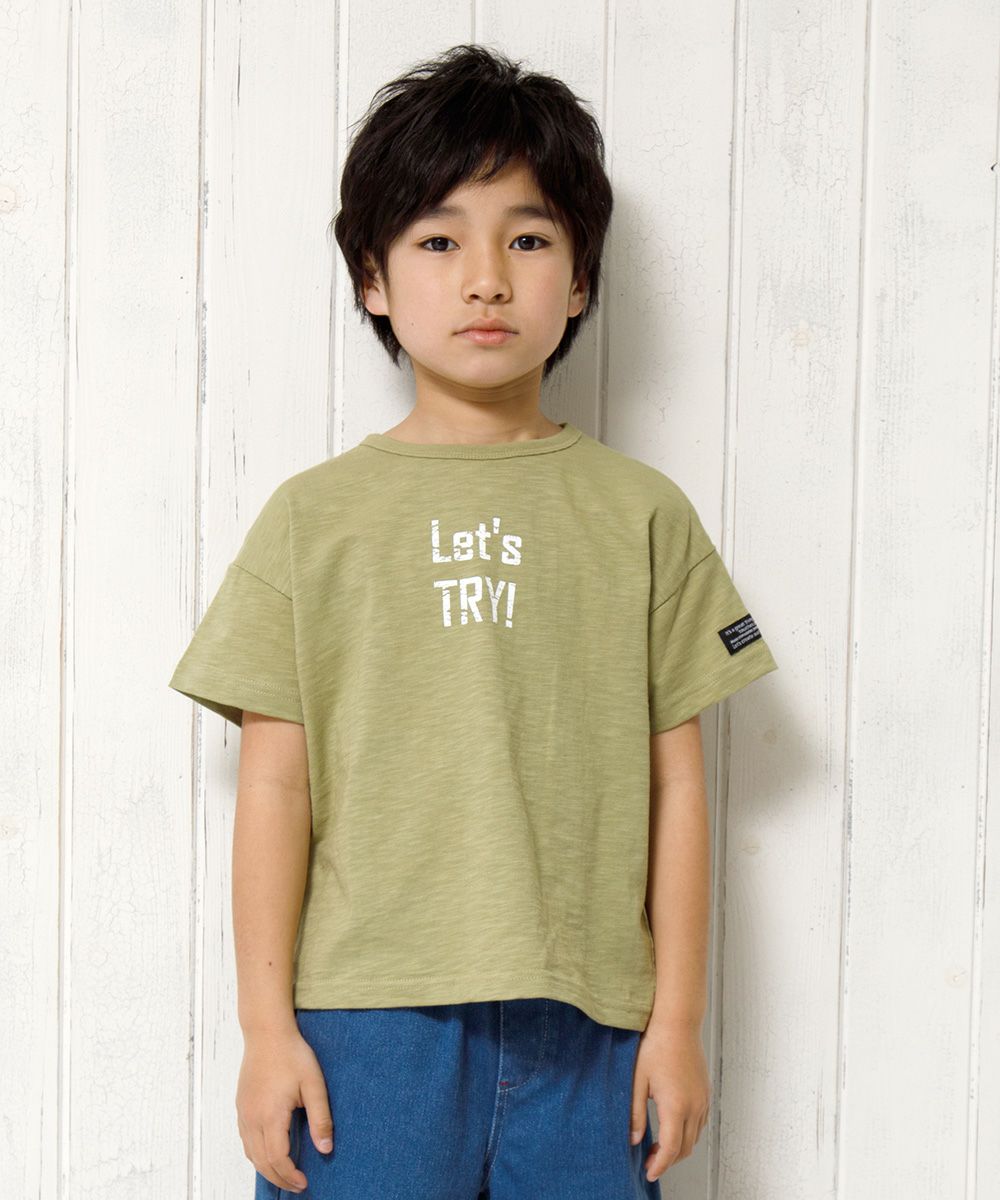 Children's clothing boy 100 % cotton logo print loose silhouette T -shirt green (08) model image up