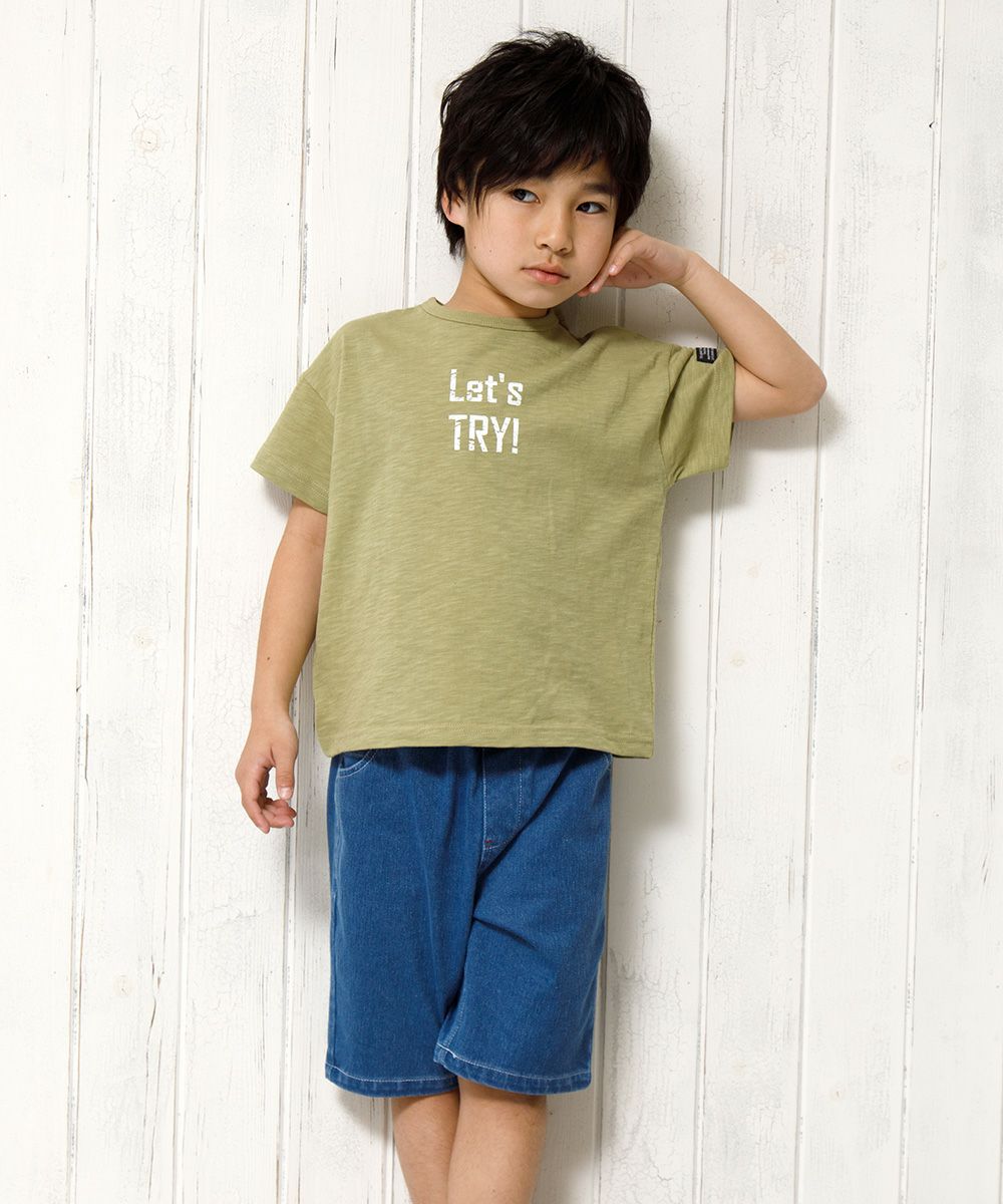 Children's clothing boy 100 % cotton logo print loose silhouette T -shirt green (08) model image 2