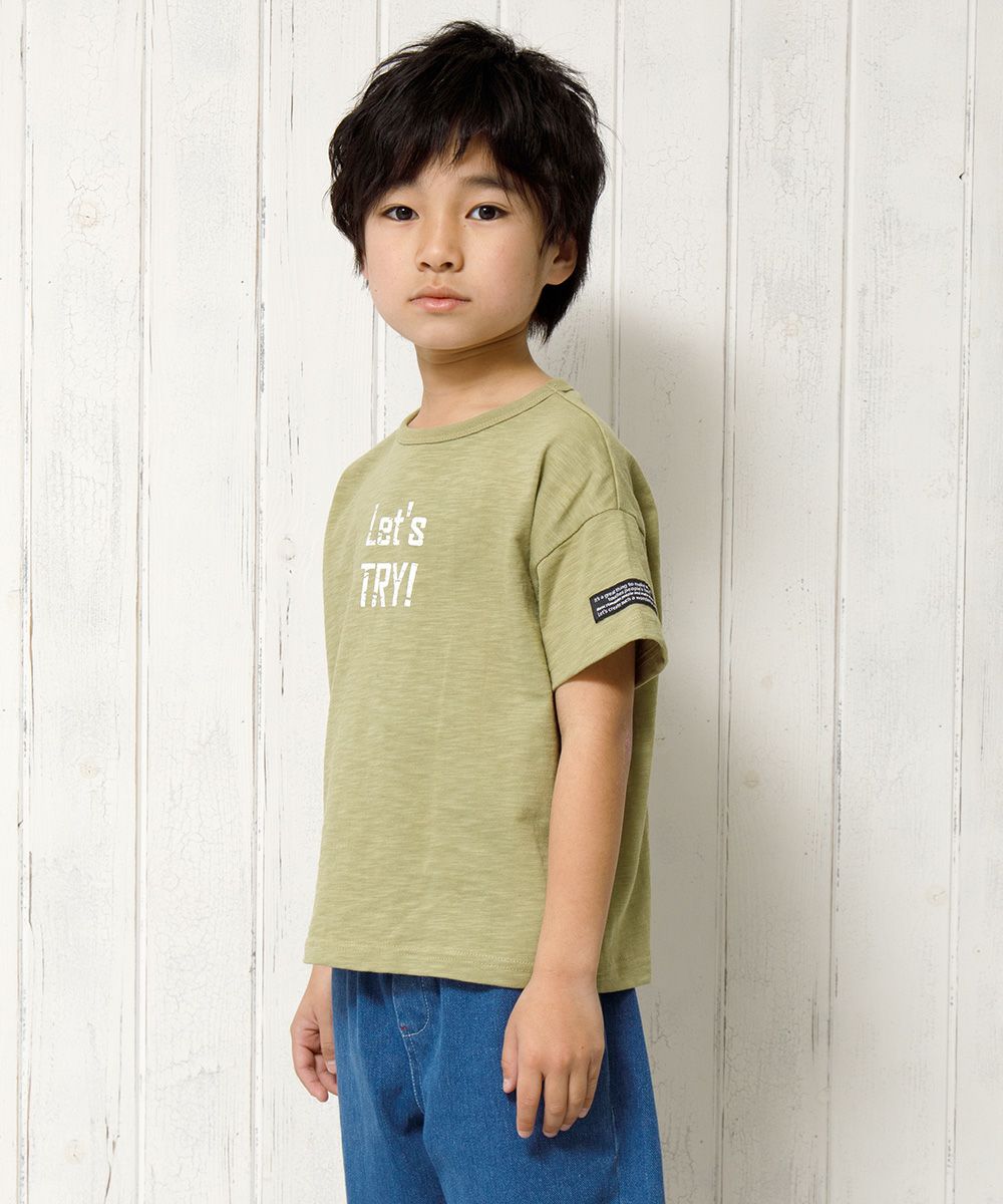 Children's clothing boy 100 % cotton logo print loose silhouette T -shirt green (08) model image 3