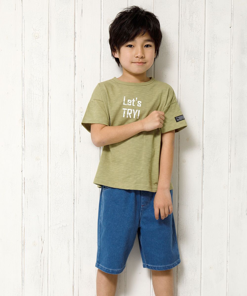 Children's clothing boy 100 % cotton logo print loose silhouette T -shirt green (08) model image 4
