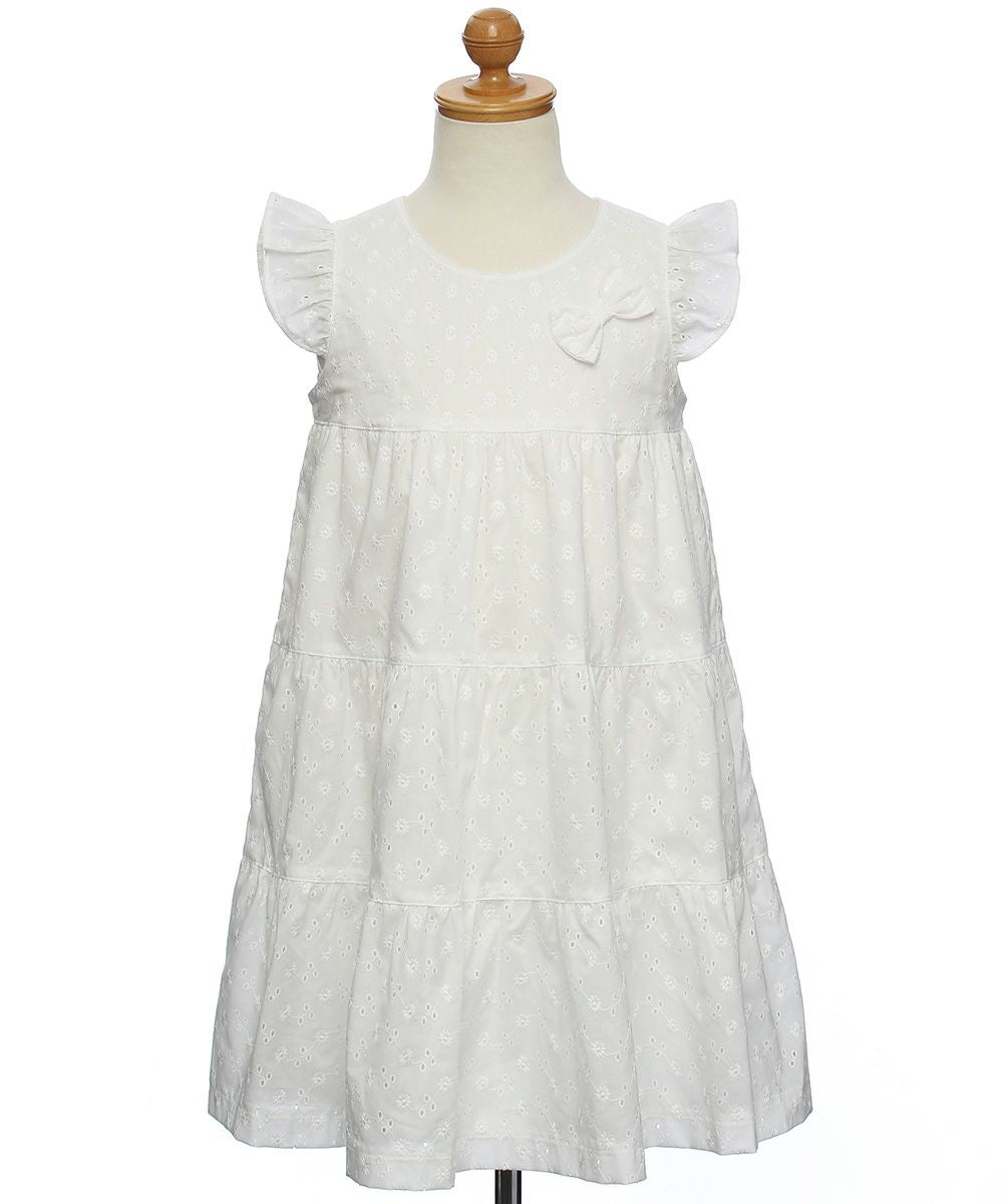 100% Japanese cotton floral lace dress with lining Off White model image up