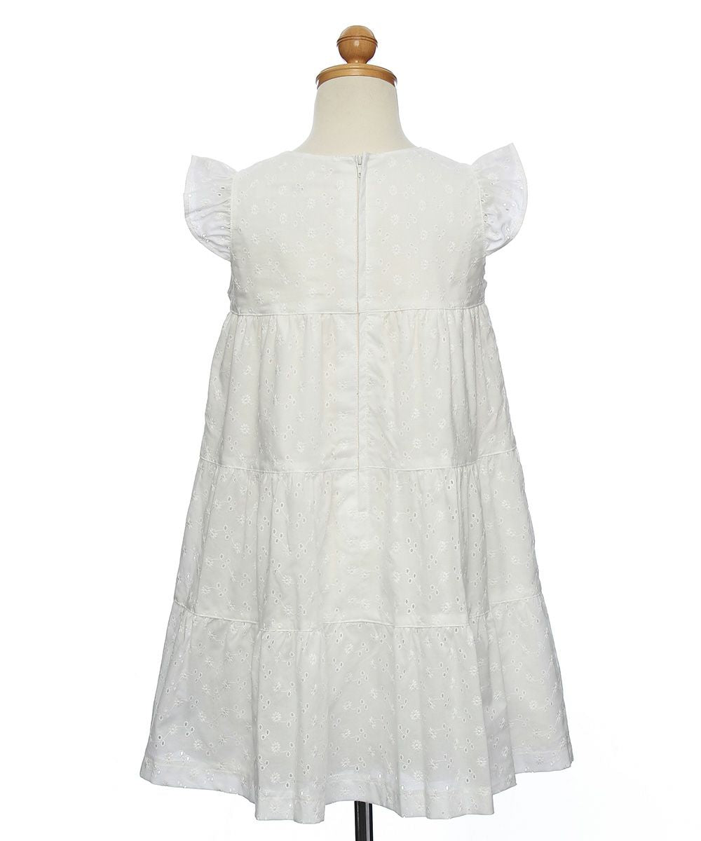 100% Japanese cotton floral lace dress with lining Off White model image whole body