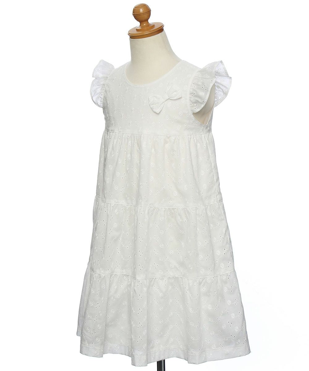 100% Japanese cotton floral lace dress with lining Off White model image 1