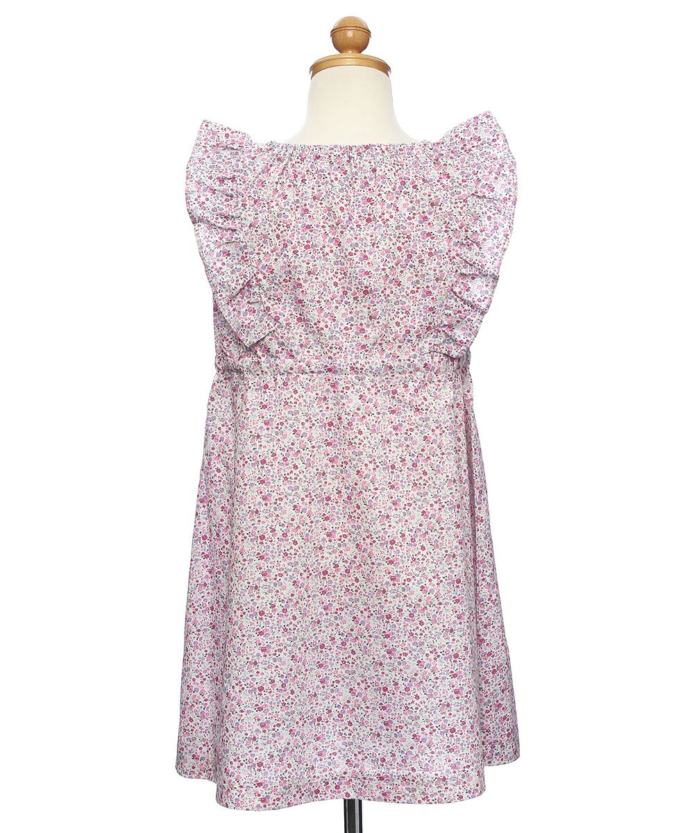 100 % cotton flower print shirred dress with frills Pink torso