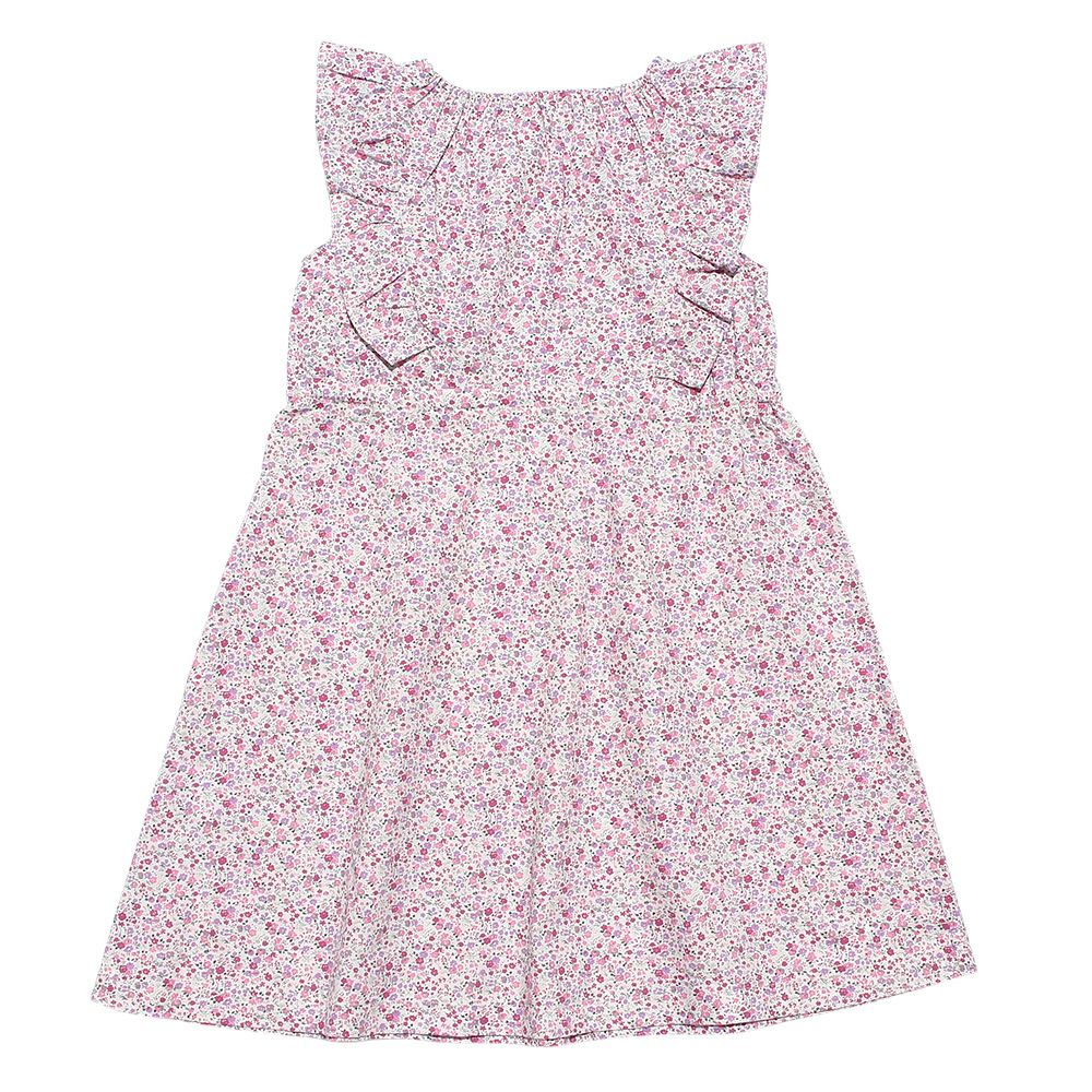 100 % cotton flower print shirred dress with frills Pink back