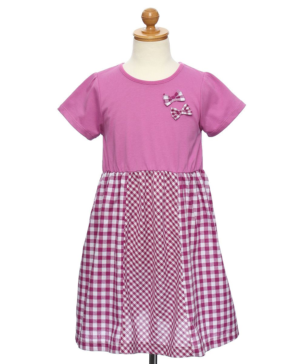 Check pattern docking dress with ribbon Purple torso