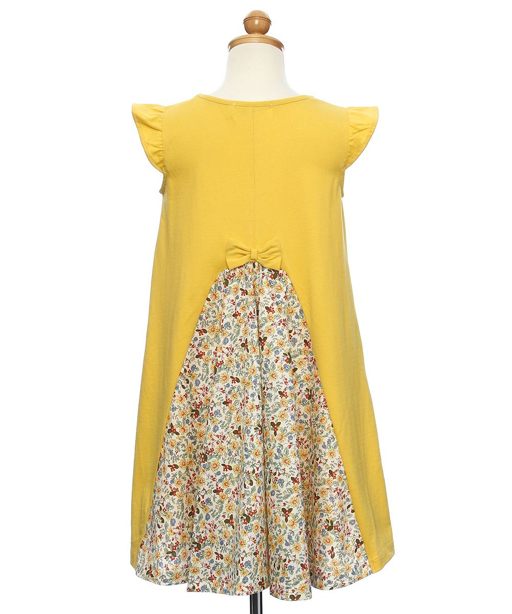 100 % cotton A line floral switching pattern dress Yellow torso
