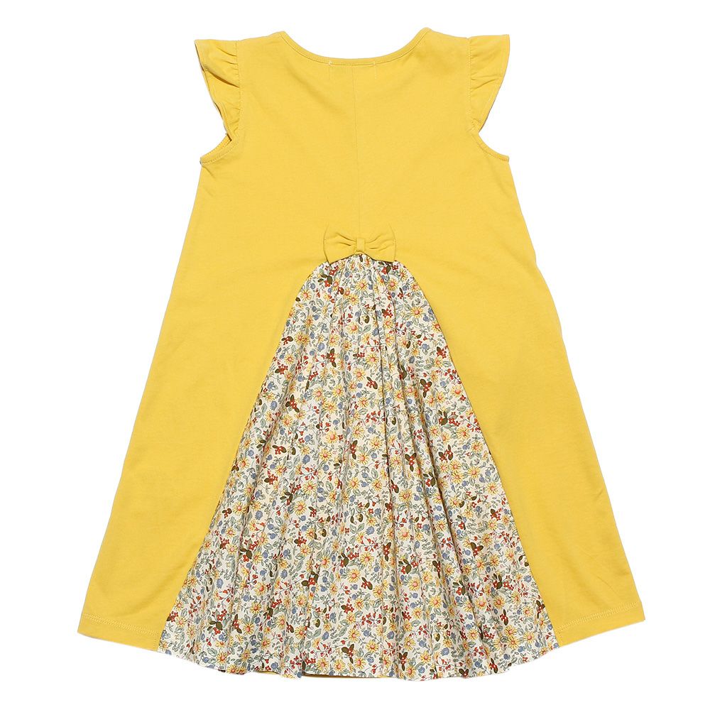 100 % cotton A line floral switching pattern dress Yellow back