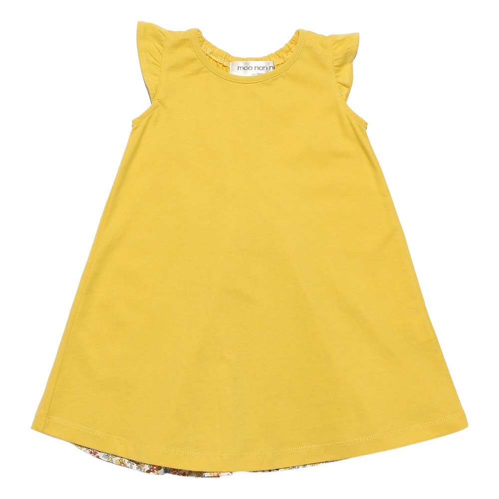 Baby size 100% cotton A line floral switching pattern dress Yellow front