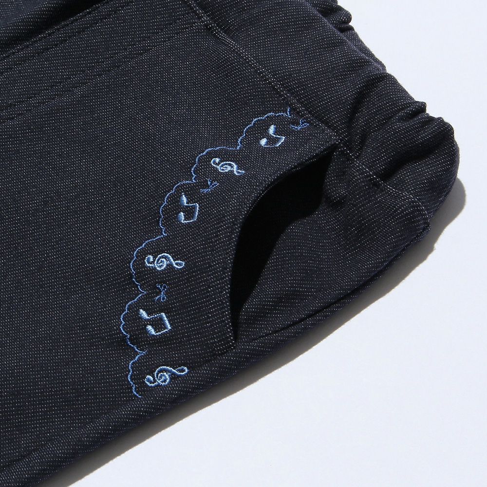 Children's clothing girl note embroidery denim knit full length pants navy (06) Design point 1