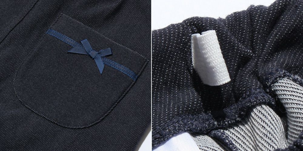 Children's clothing girl note embroidery denim knit full length pants navy (06) Design point 2