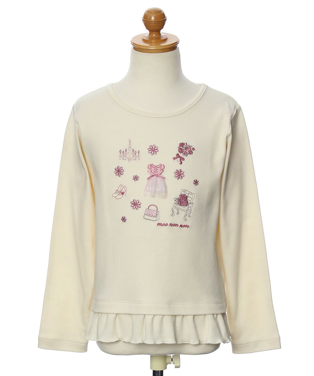 100 % cotton dress & flower & accessory motif embroidery T -shirt Ivory torso