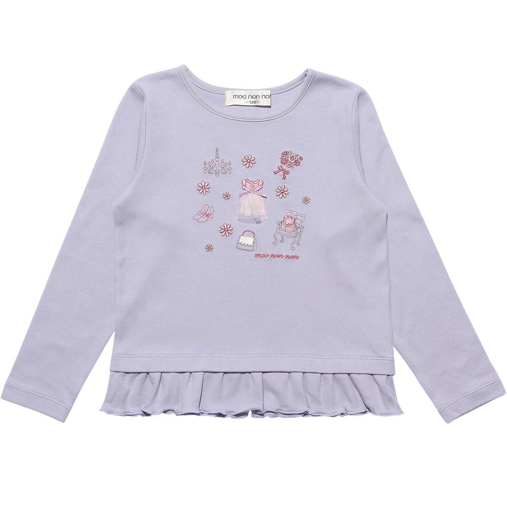 100 % cotton dress & flower & accessory motif embroidery T -shirt Purple front