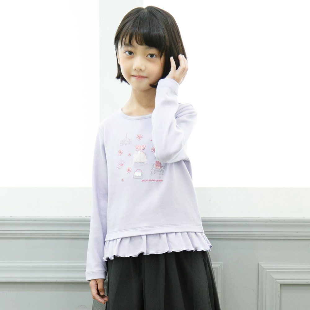 100 % cotton dress & flower & accessory motif embroidery T -shirt Purple model image up