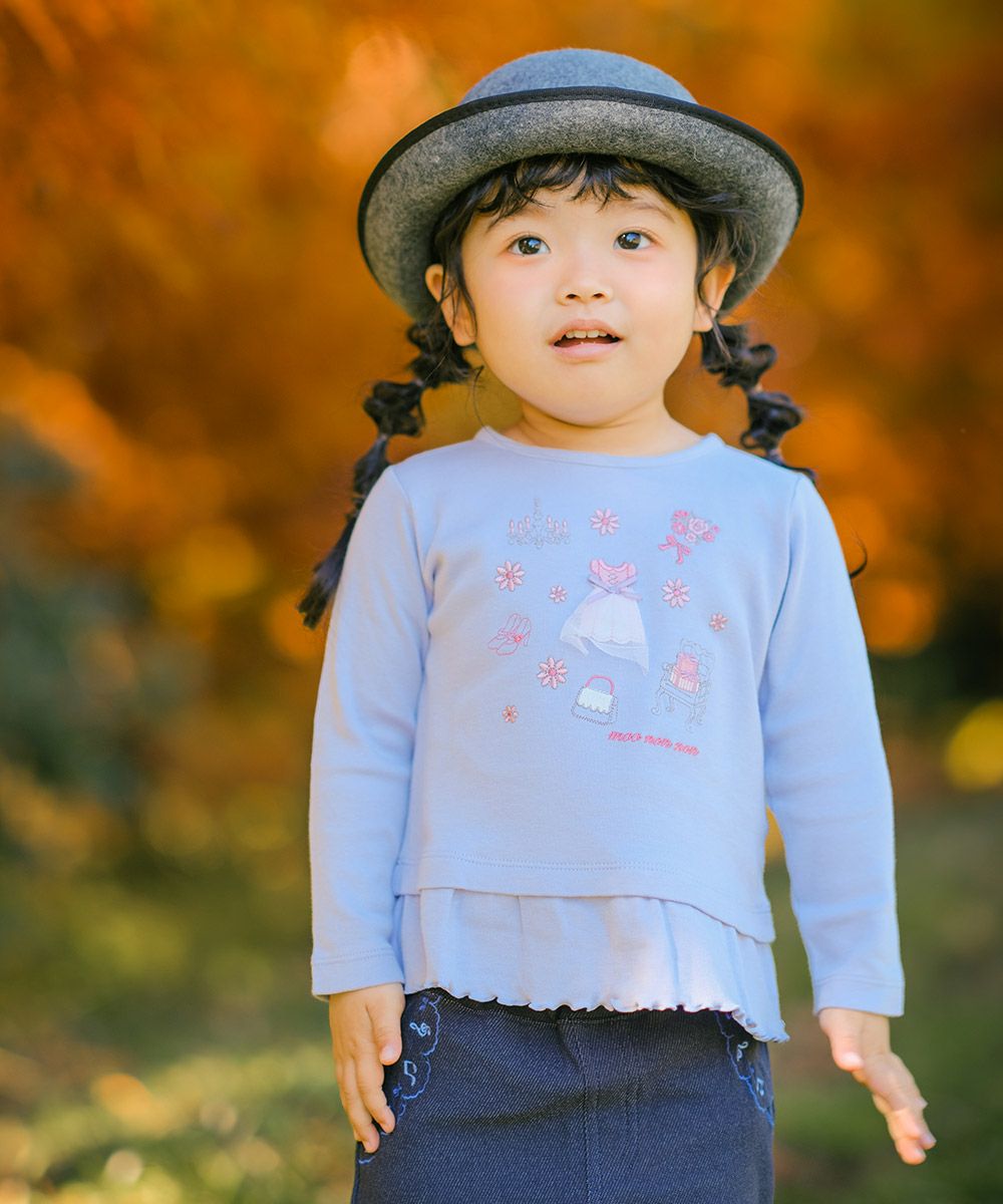 100 % cotton dress & flower & accessory motif embroidery T -shirt Purple model image whole body