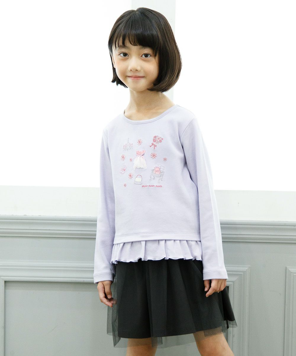100 % cotton dress & flower & accessory motif embroidery T -shirt Purple model image 1