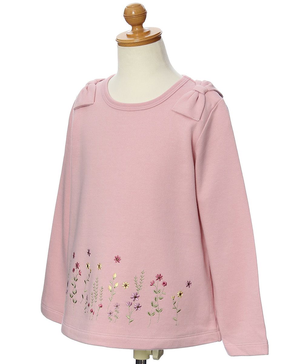 Children's clothing Girls flower embroidery A line linen T -shirt pink (02) torso