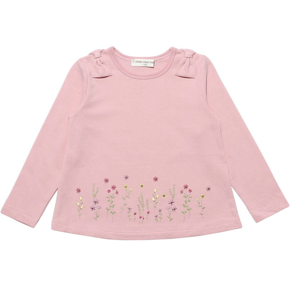 Children's clothing Girls flower embroidery A line lining T -shirt Pink (02) front