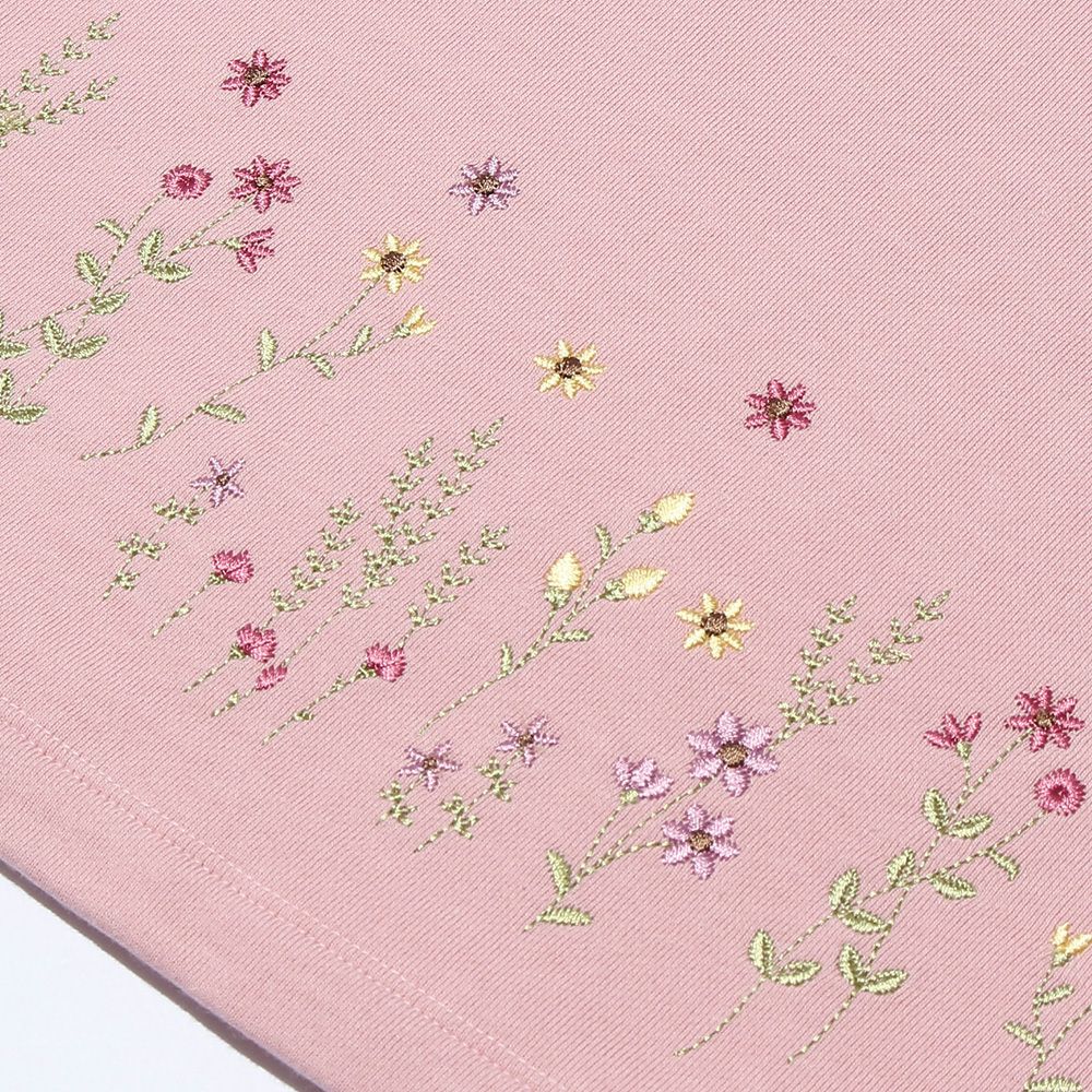 Children's clothing girls flower embroidery A line linen T -shirt Pink (02) Design point 1