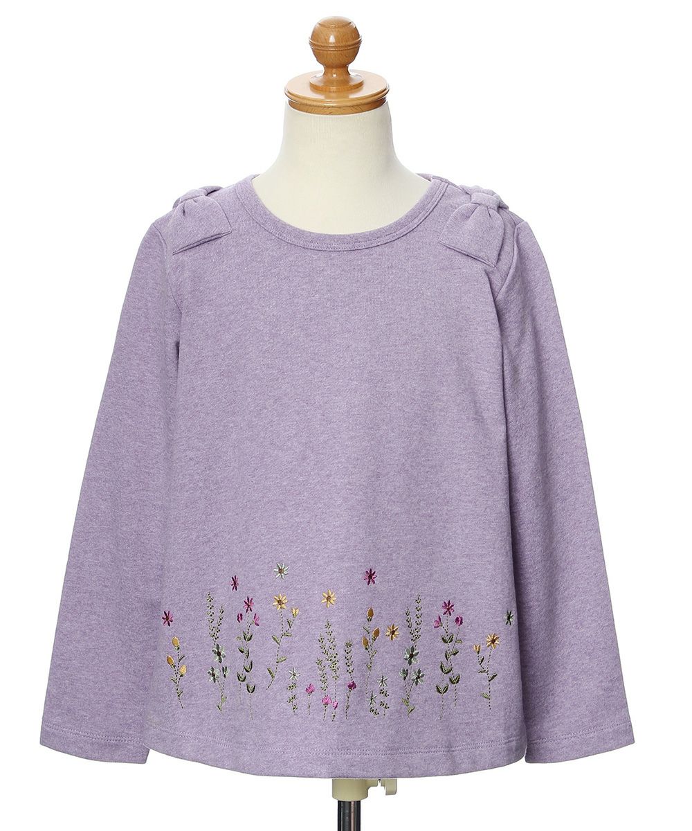 Children's clothing Girls flower embroidery A line back hair T -shirt purple (91) torso