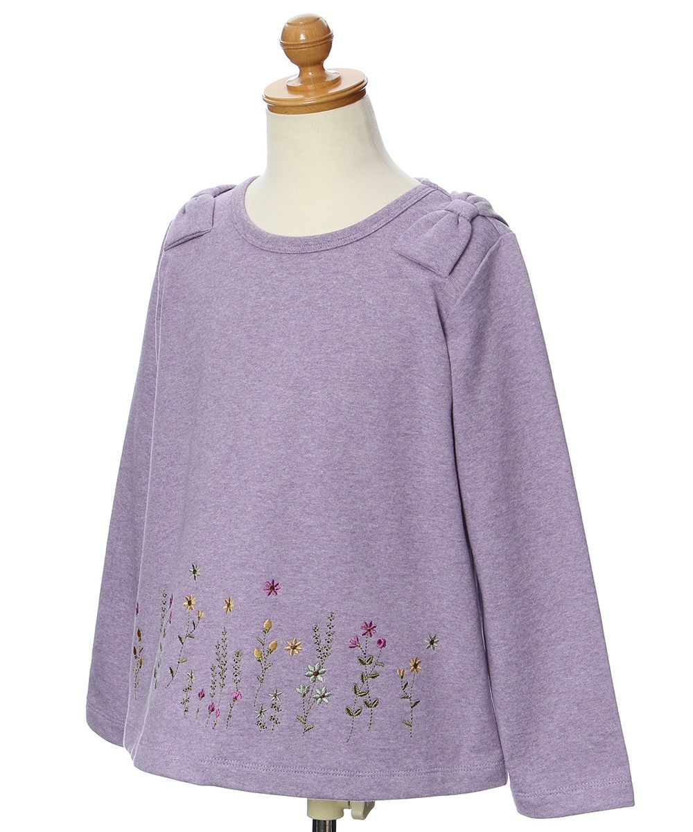 Children's clothing Girls flower embroidery A -line linen T -shirt purple (91) torso