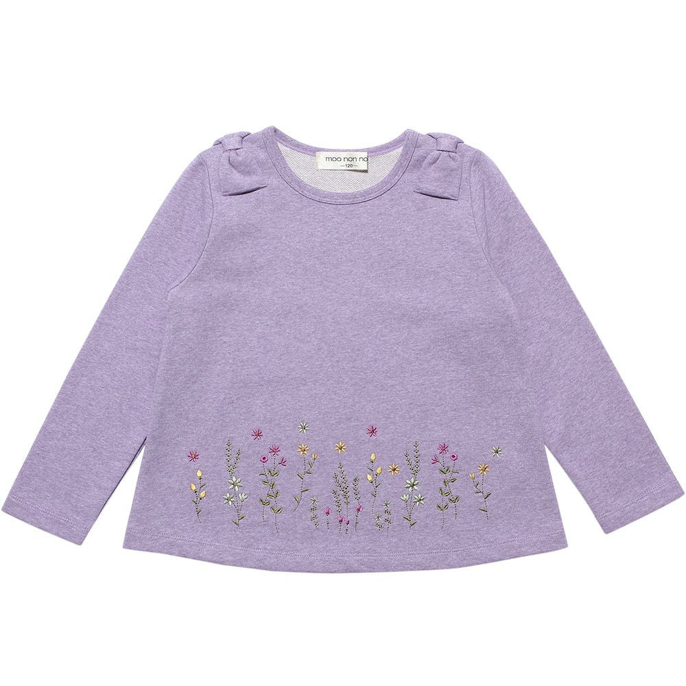 Children's clothing girls flower embroidery A line linose T -shirt purple (91) front