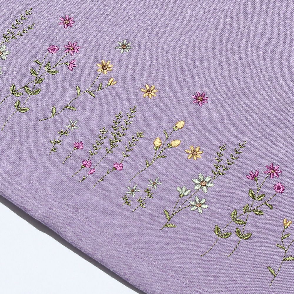Children's clothing girls flower embroidery A line back hair T -shirt purple (91) Design point 1