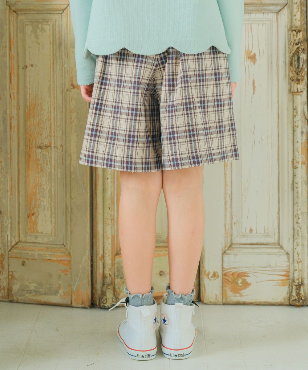 100 % cotton original check pattern skirt style culottes Beige model image 4