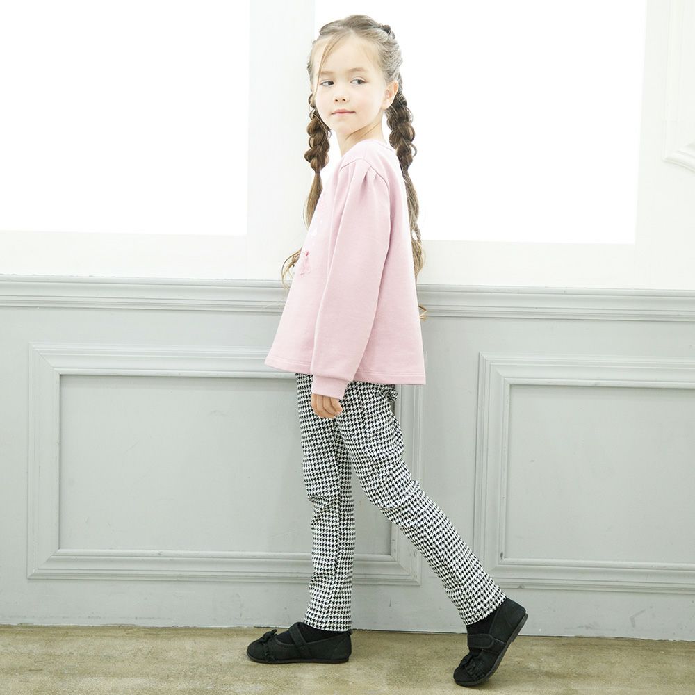 Children's clothing girl Chidori Pattern Super Stretch Long Pants White x Black (10) Model image Up