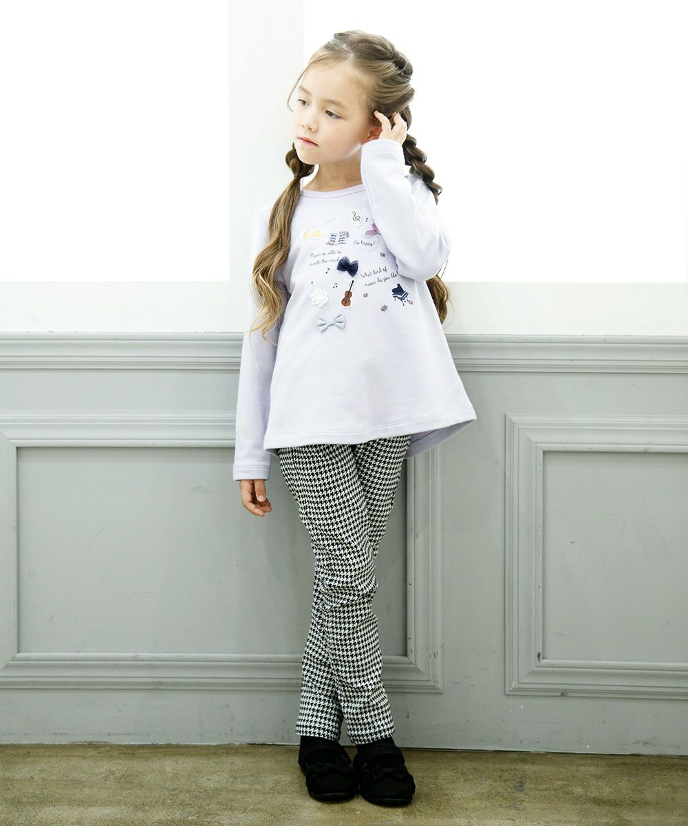 Children's clothing girl Chidori Pattern Super Stretch Long Pants White x Black (10) Model Image 1