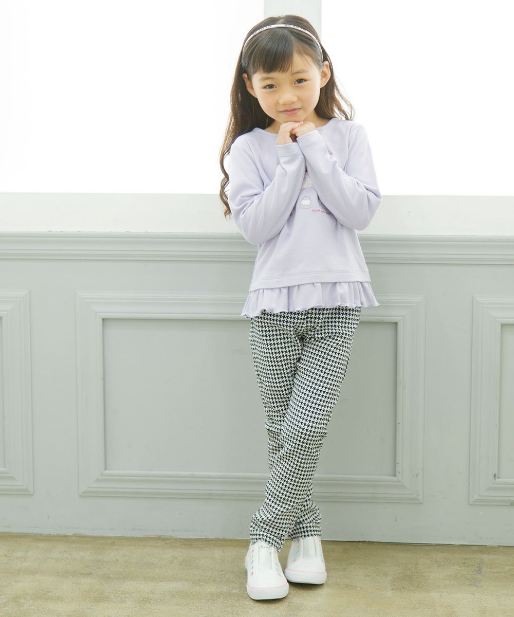 Children's clothing girl Chidori Pattern Super Stretch Long Pants White x Black (10) Model Image 2