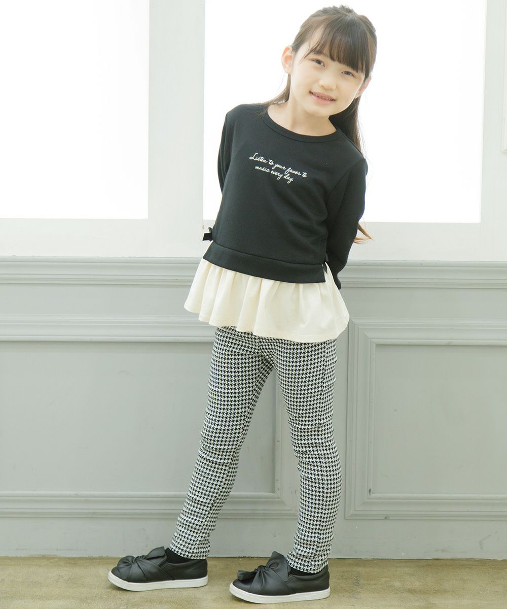 Children's clothing girl Chidori Pattern Super Stretch Long Pants White x Black (10) Model Image 3