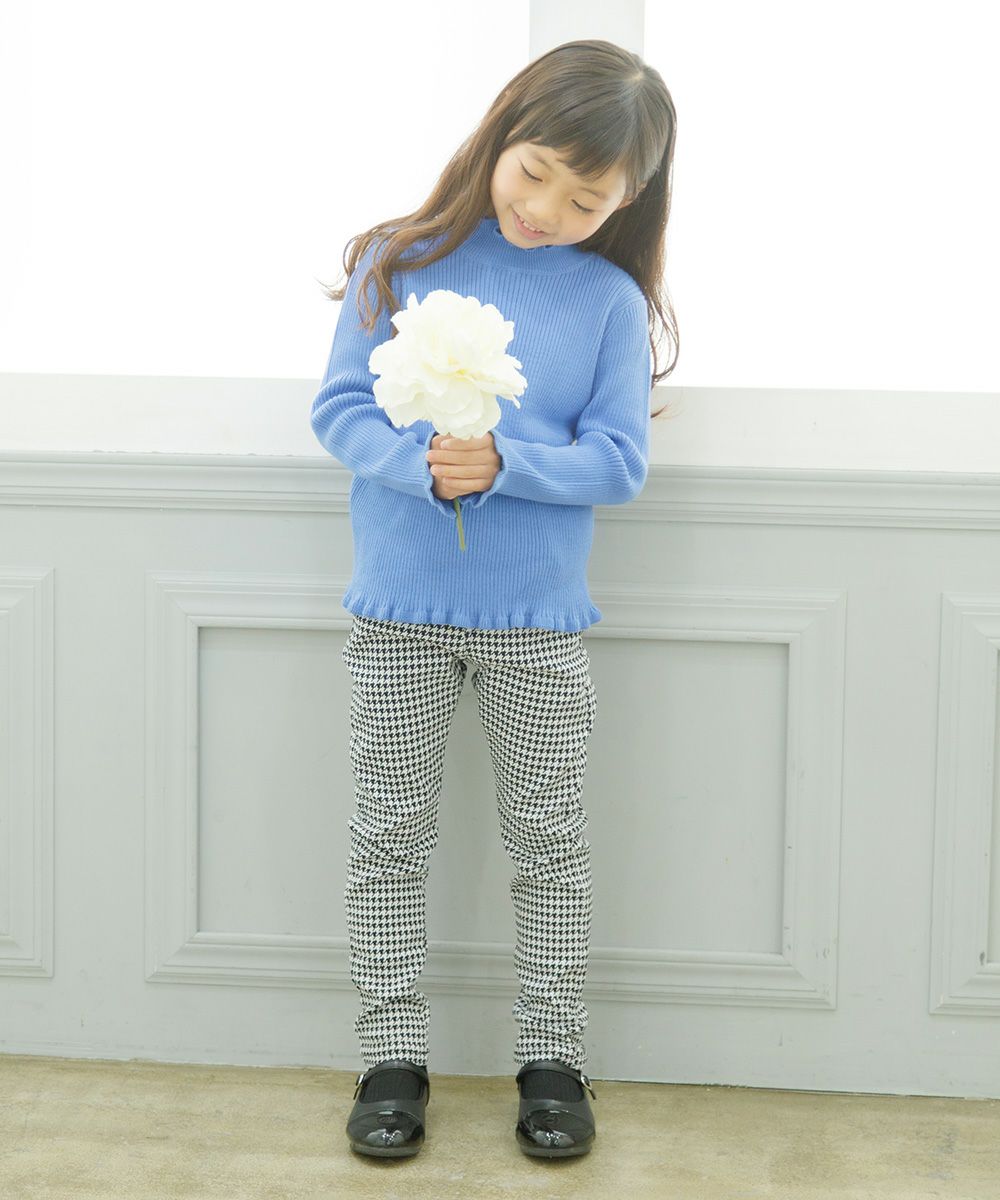 Children's clothing girl Chidori Pattern Super Stretch Long Pants White x Black (10) Model Image 4