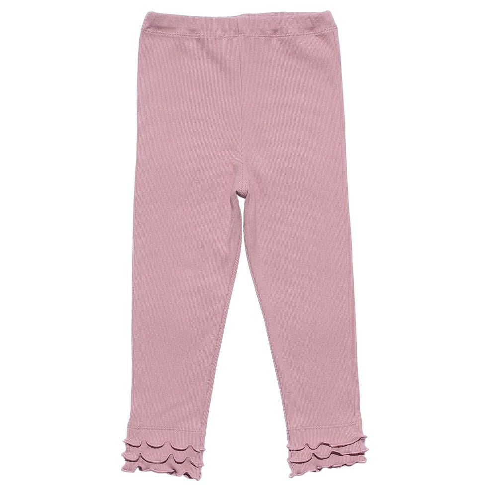 Hem frill design rib material three-quarter length leggings Pink front