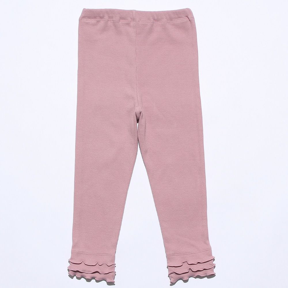 Hem frill design rib material three-quarter length leggings Pink back