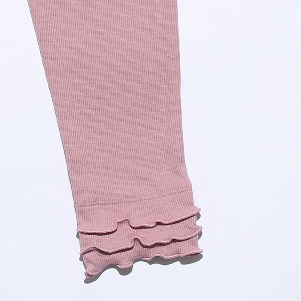 Hem frill design rib material three-quarter length leggings Pink Design point 1