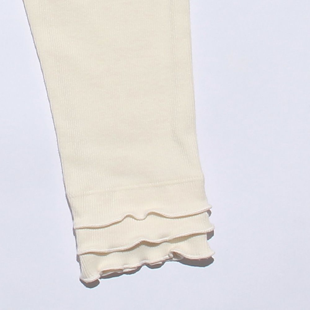 Hem frill design rib material three-quarter length leggings Ivory Design point 1