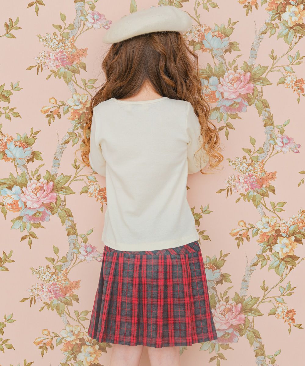 100 % cotton girl motif & check pattern heart & note T -shirt  model image 4