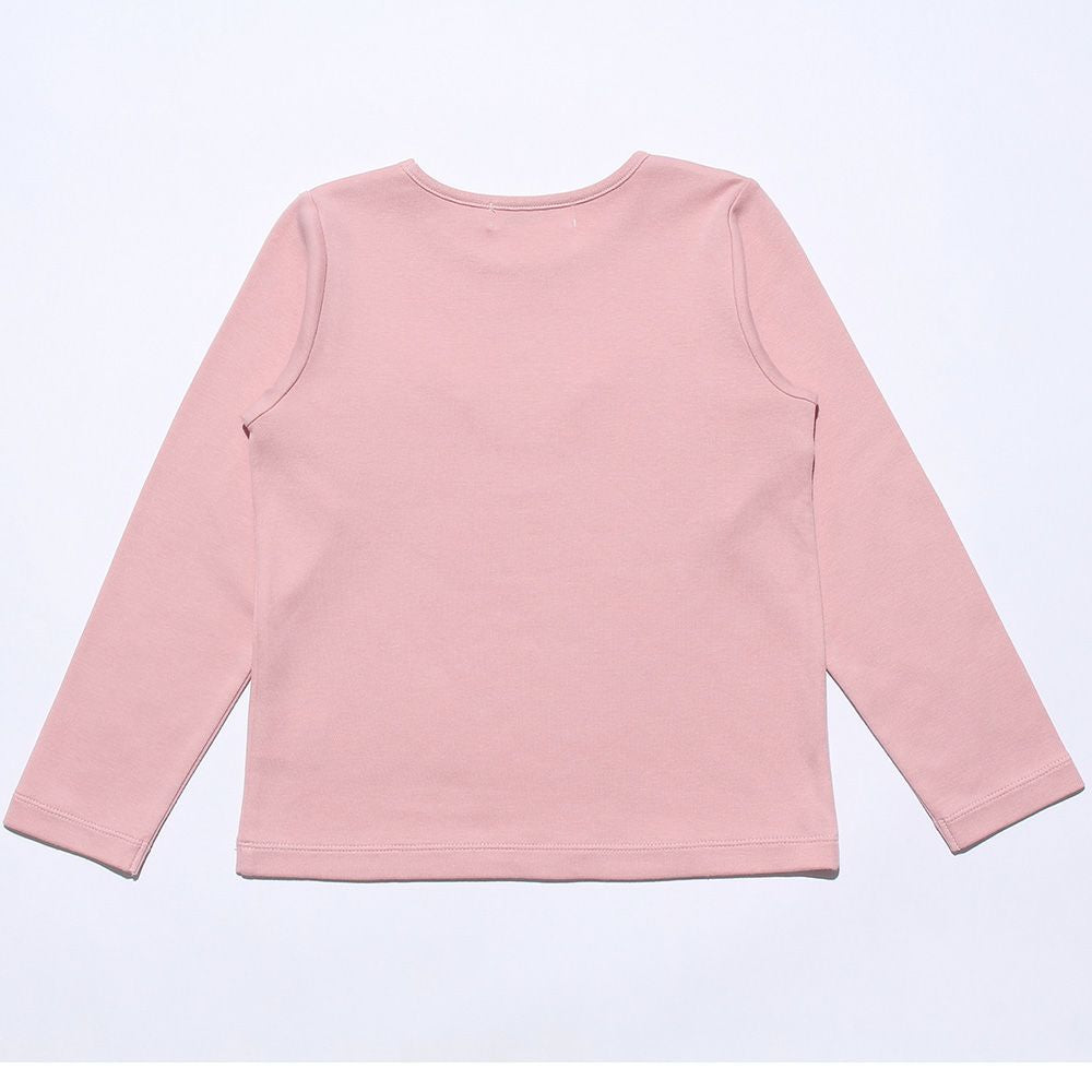 100 % cotton note embroidery & ribbon T -shirt Pink back
