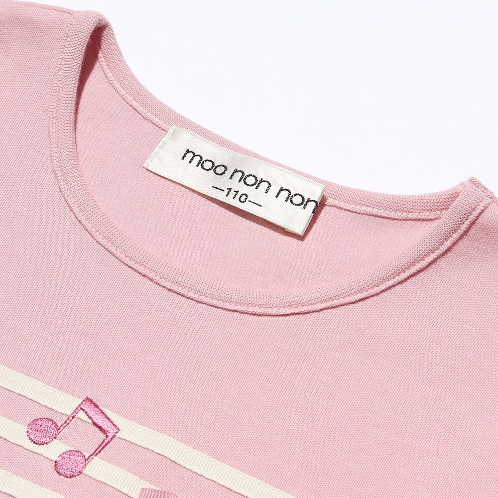 100 % cotton note embroidery & ribbon T -shirt Pink Design point 2