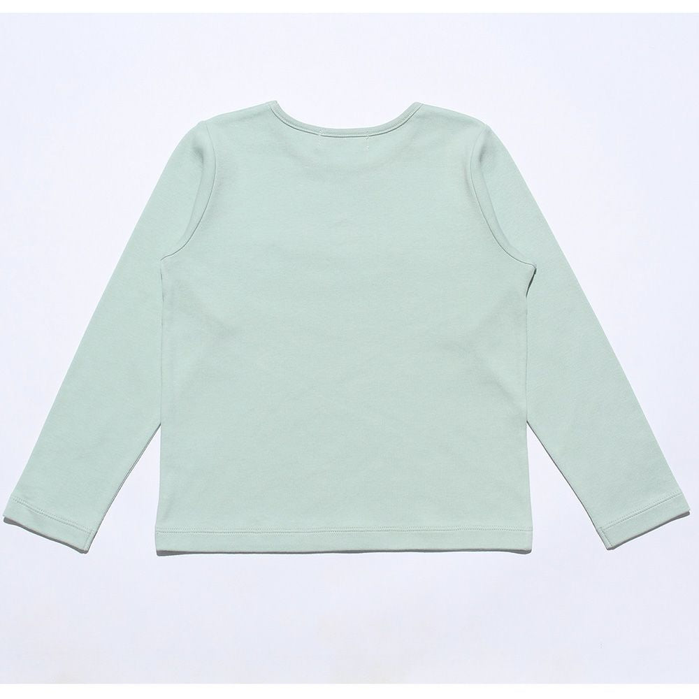 100 % cotton note embroidery & ribbon T -shirt Green back